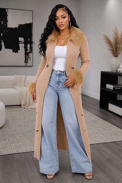 FAUX FUR CARDIGAN ZIPPER
