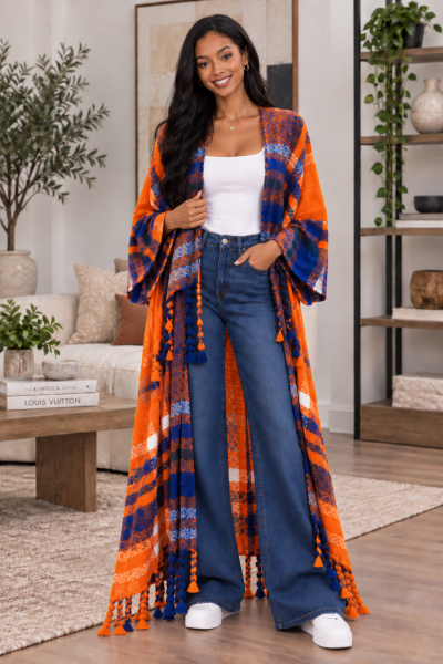PRINTED MAXI CARDIGAN TASSEL