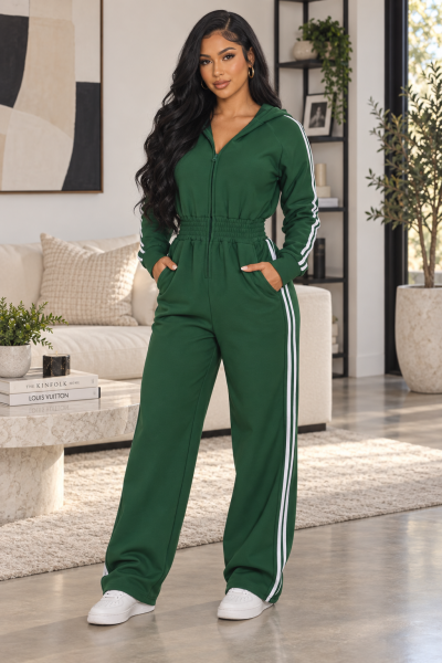 STRIPED LINED FLEECE JUMPSUIT
