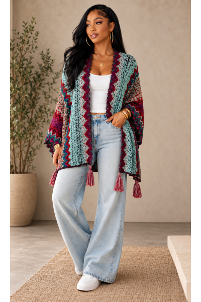 BOHO KNIT OPEN PONCHO