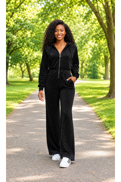 EMBELLISHED HOODED FLEECE JUMPSUIT