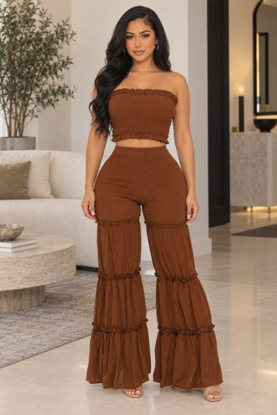 RUFFLE HEM WIDE LEG PANTS SET