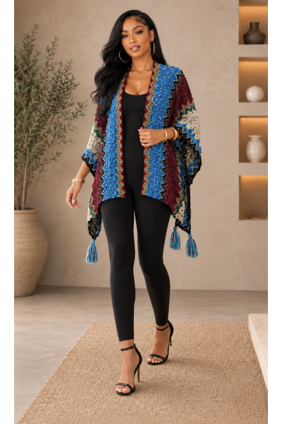 BOHO KNIT OPEN PONCHO