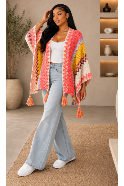 BOHO KNIT OPEN PONCHO
