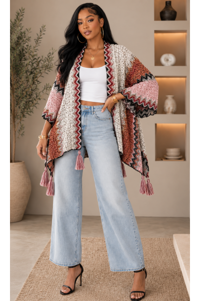 BOHO KNIT OPEN PONCHO