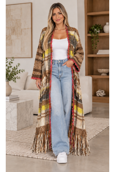 PRINTED MAXI CARDIGAN TASSEL