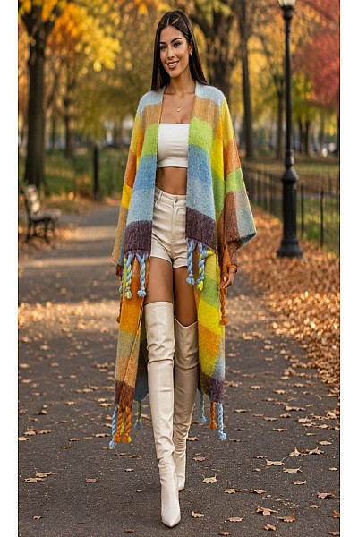 PRINTED MAXI CARDIGAN TASSEL
