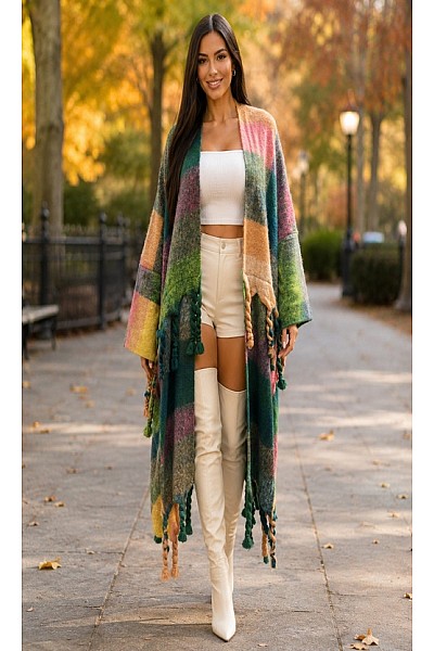 PRINTED MAXI CARDIGAN TASSEL