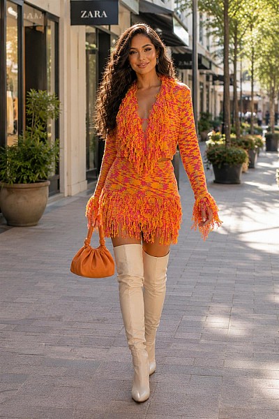 FRINGE SWEATER SKIRT SET