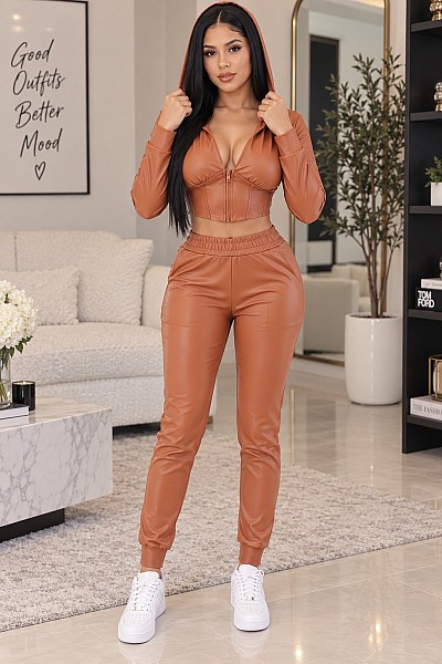 FAUX LEATHER PANTS SET