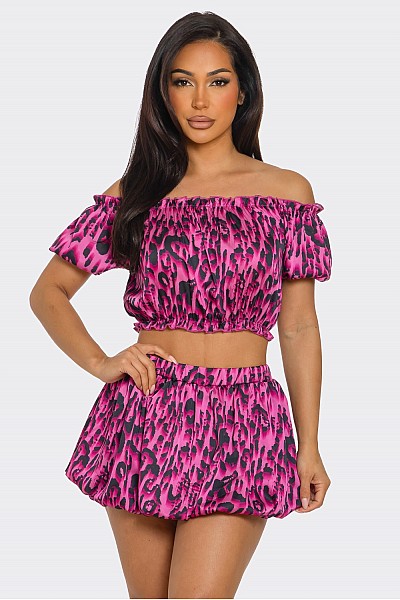LEOPARD BUBBLE SKIRT SET 