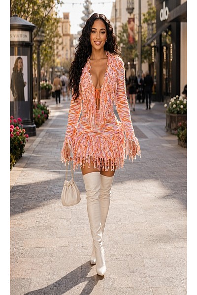 FRINGE SWEATER SKIRT SET
