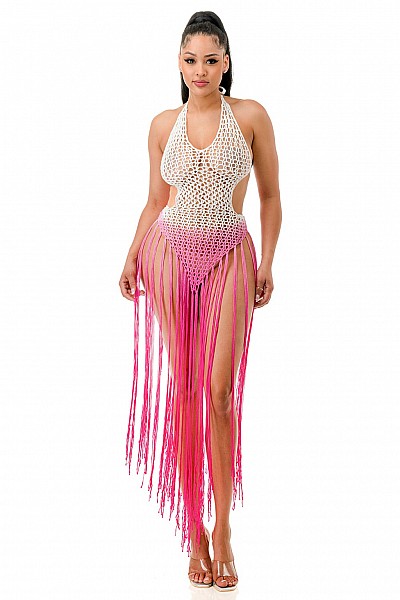 CROCHET DRESS COVER UP HALTER OMBRE