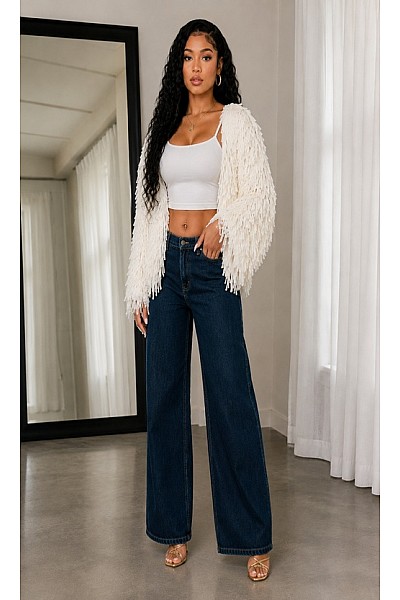 ALL OVER FRINGY CARDIGAN SHORT